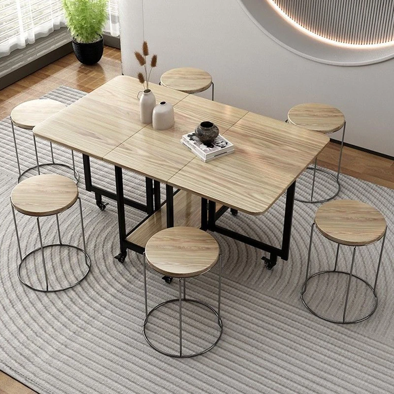 Folding Dining Table and Chair Set, Movable Dining Tables, Chair Set, Dining Room Furniture, Small Apartment, Living Room