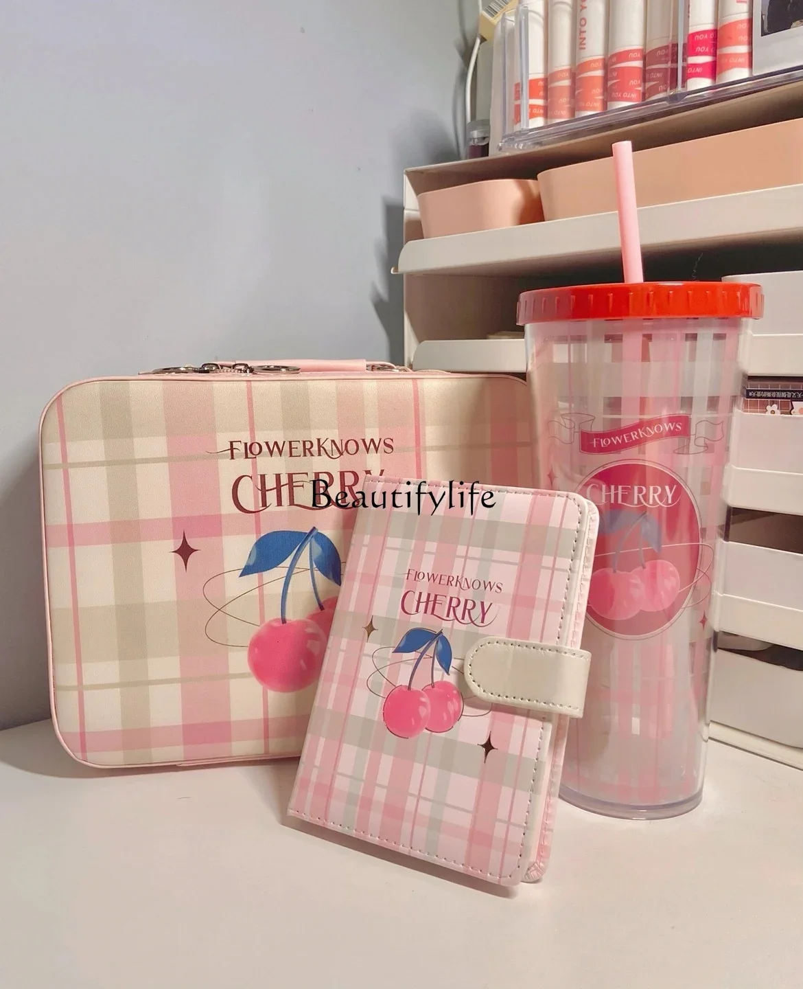 Flower Know 5 Th Anniversary Limited Peripheral Cosmetic Case Cup with Straw Journal Book