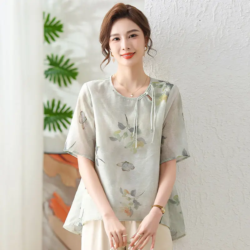 Mom's Chiffon Shirt Thin New Top Reduces Age