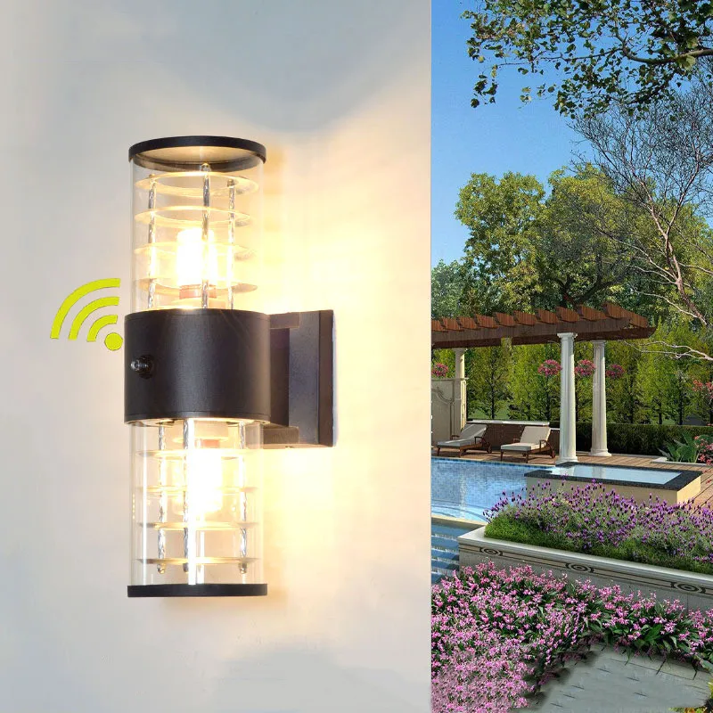 Sensor de Control de luz para exteriores, lámpara de pared de jardín impermeable, accesorio de iluminación de pared de vidrio para pasillo y puerta, E27 GU10