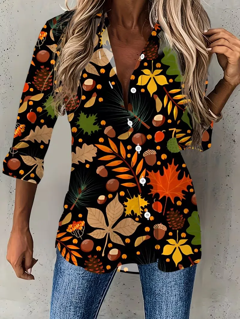 Women 2026 Long Sleeve Shirt Vintage Floral Printing Blouse Elegant Graphic Casual Daily Wear Spring Autumn Blouse Tops