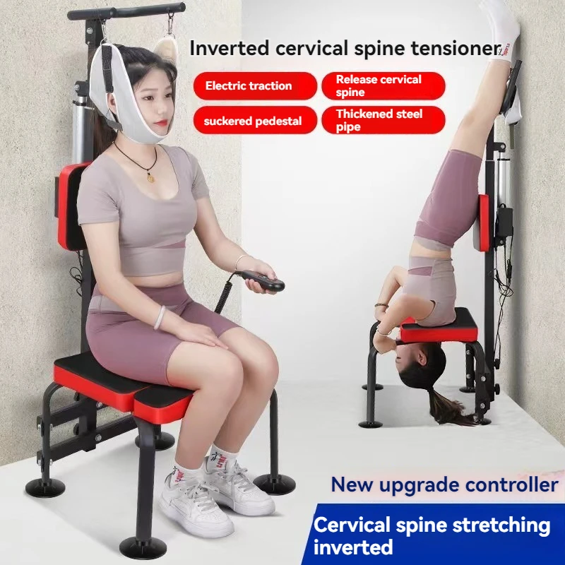 Home Electric Cervical Traction Chair, Neck Stretch Fixing Stool, Multifunctional Lumbar Cervical Spine Inversion Therapy Bench
