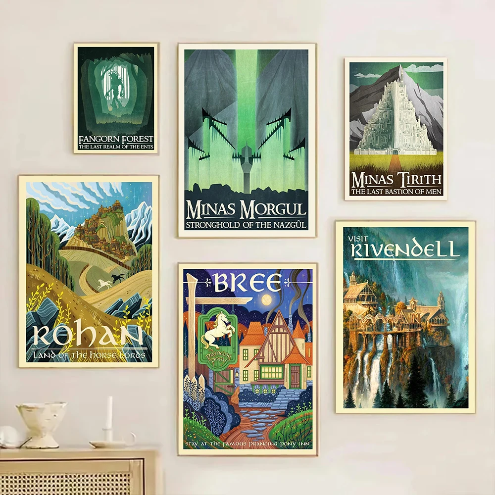

Vintage Rings Posters Middle-Earth Travel Landscape Art Lord Movie Print Canvas Printing Wall Picture for Living Room Home Decor