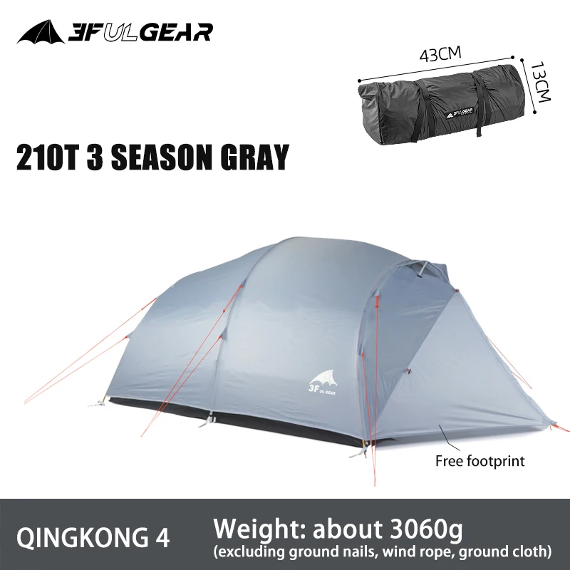 3F UL GEAR Qingkong 4 Person 3-4 Season 15D Camping Tent Outdoor