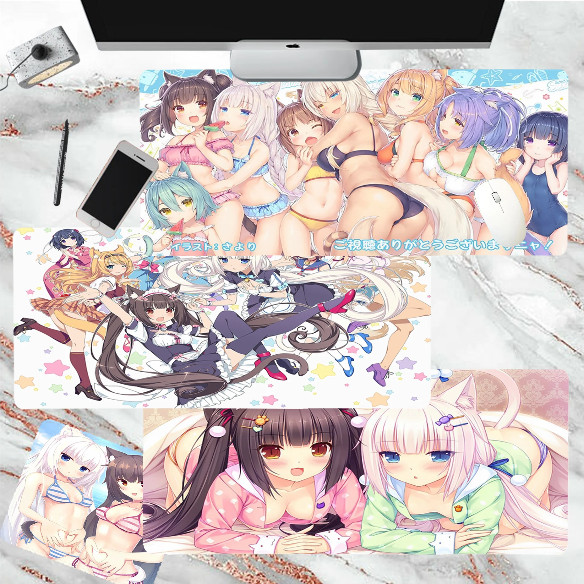 

Nekopara Anime Mousepad girl pad Keyboards Mat Rubber Gaming mousepad Desk Mat Size for large Edge Locking Game Keyboard Pad