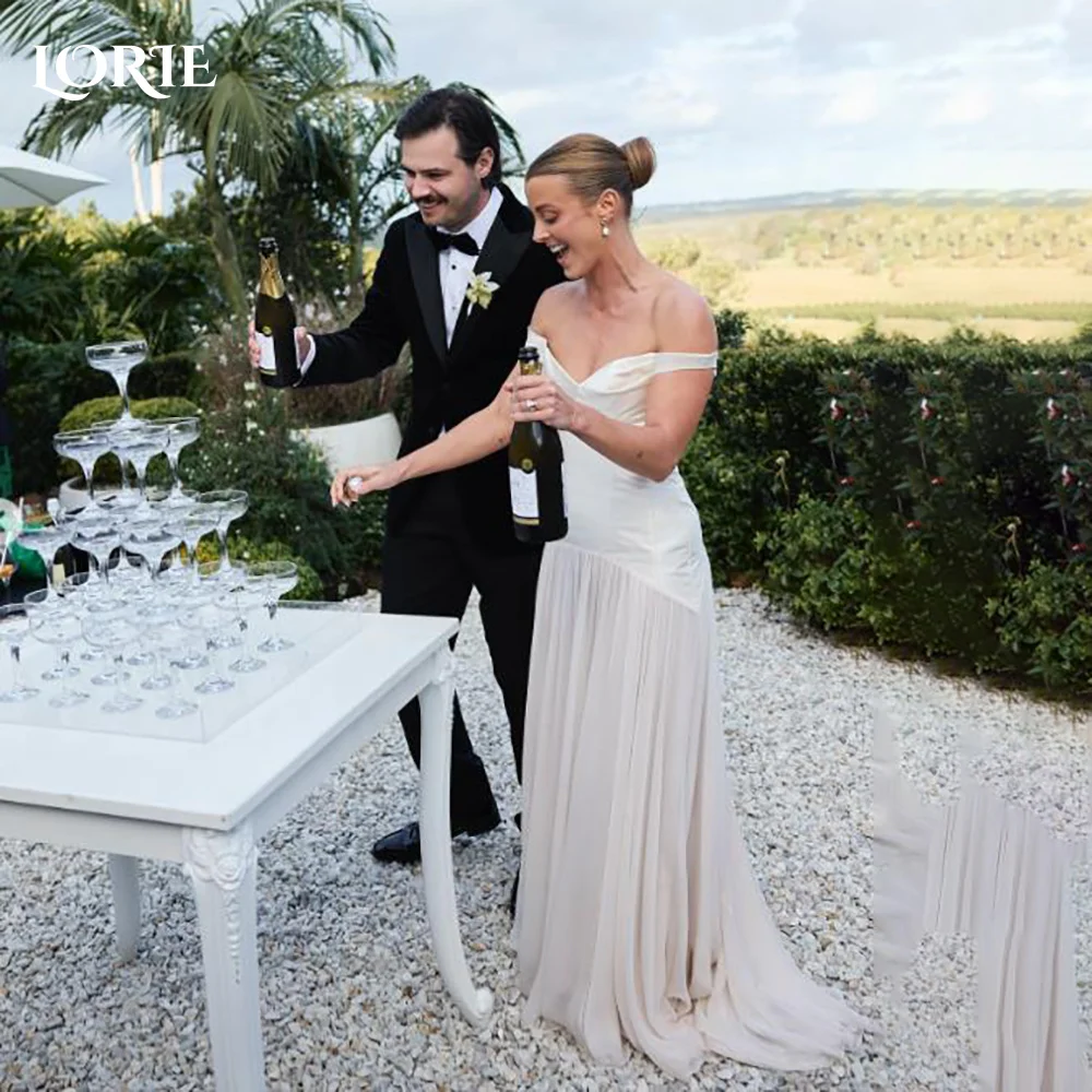 

LORIE Shawl Wedding Dress Strapless Sweetheart Pleats A-line Mermaid Bride Gown Chiffon Illsion Customized Corset Bride Dress