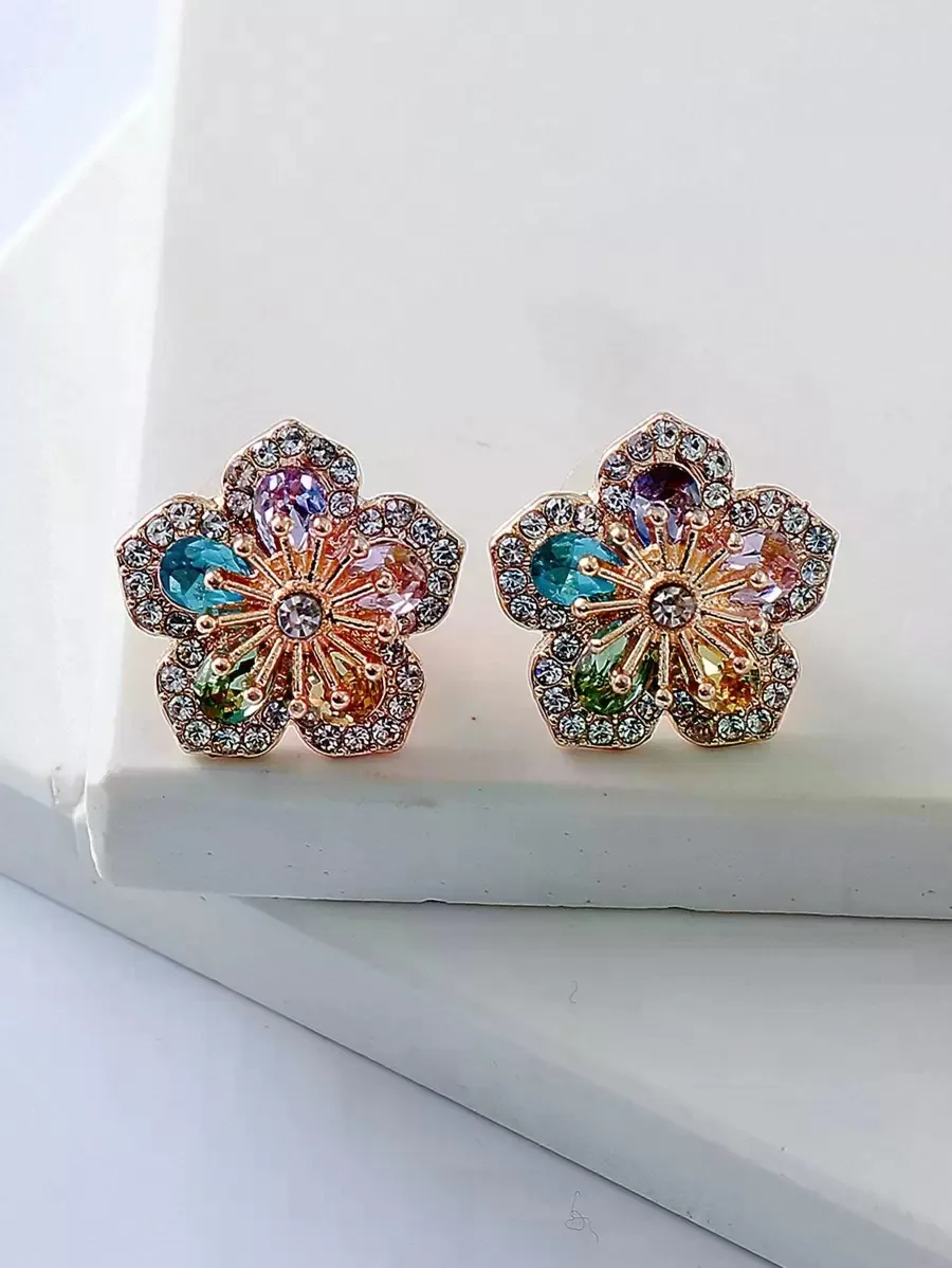 juran Rhinestone Flower Design Stud Earrings Valentines,Mom,Mother,Mother's Day,Gift