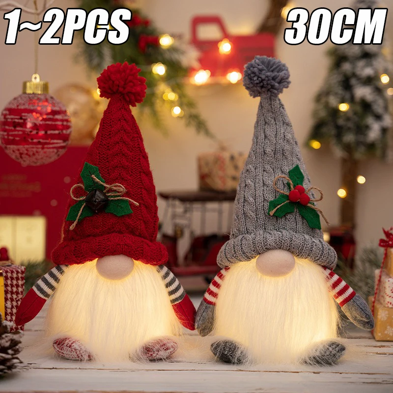 2025 Gnomo 30cm decoraciones navideñas iluminan gnomos navideños adornos de muñecos de peluche elfo de punto regalo enano decoración de mesa para el hogar