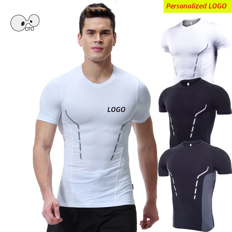 

Personalized Men's Short Sleeve T Shirt Summer V Neck Tee Tops Quick Dry Compression Sport Running T-Shirt Elastic Rashguard