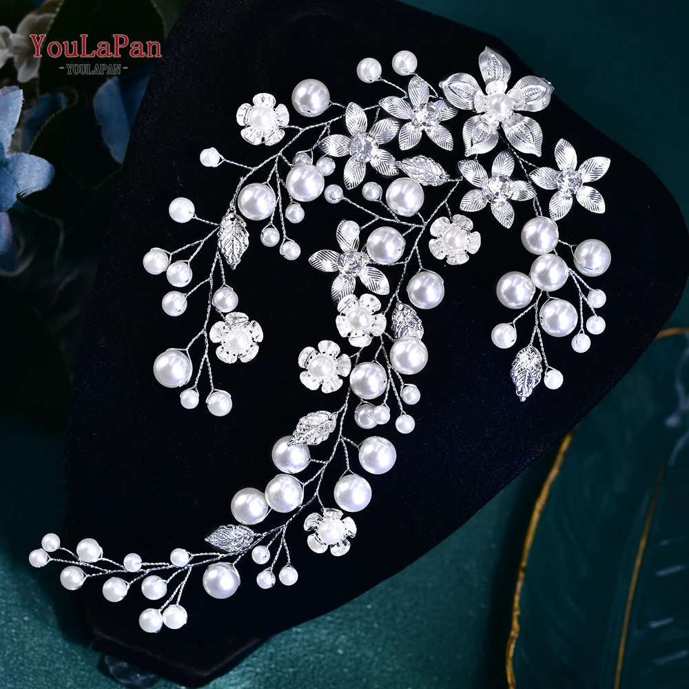 

YouLaPan Bride Flower Headpieces Pearl Wedding Headband Alloy Flower Women Hair Style Accessories Handmade Headdress HP781