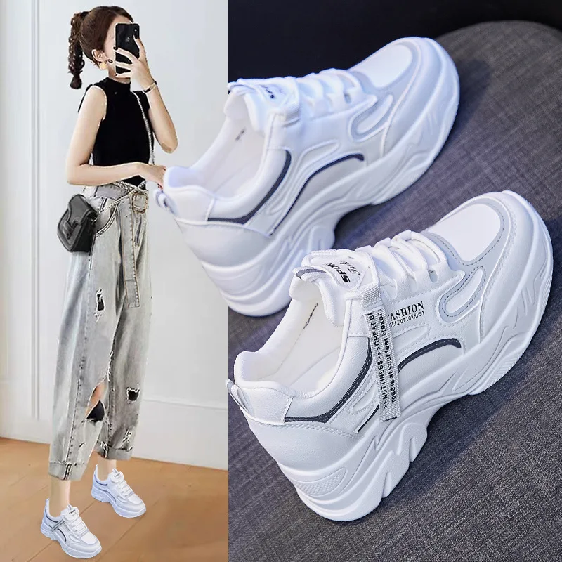 Wedge Shoes Fashion designers white Sneakers Women leather thick-soled tennis Sports shoes woman Zapatillas Mujer 2023