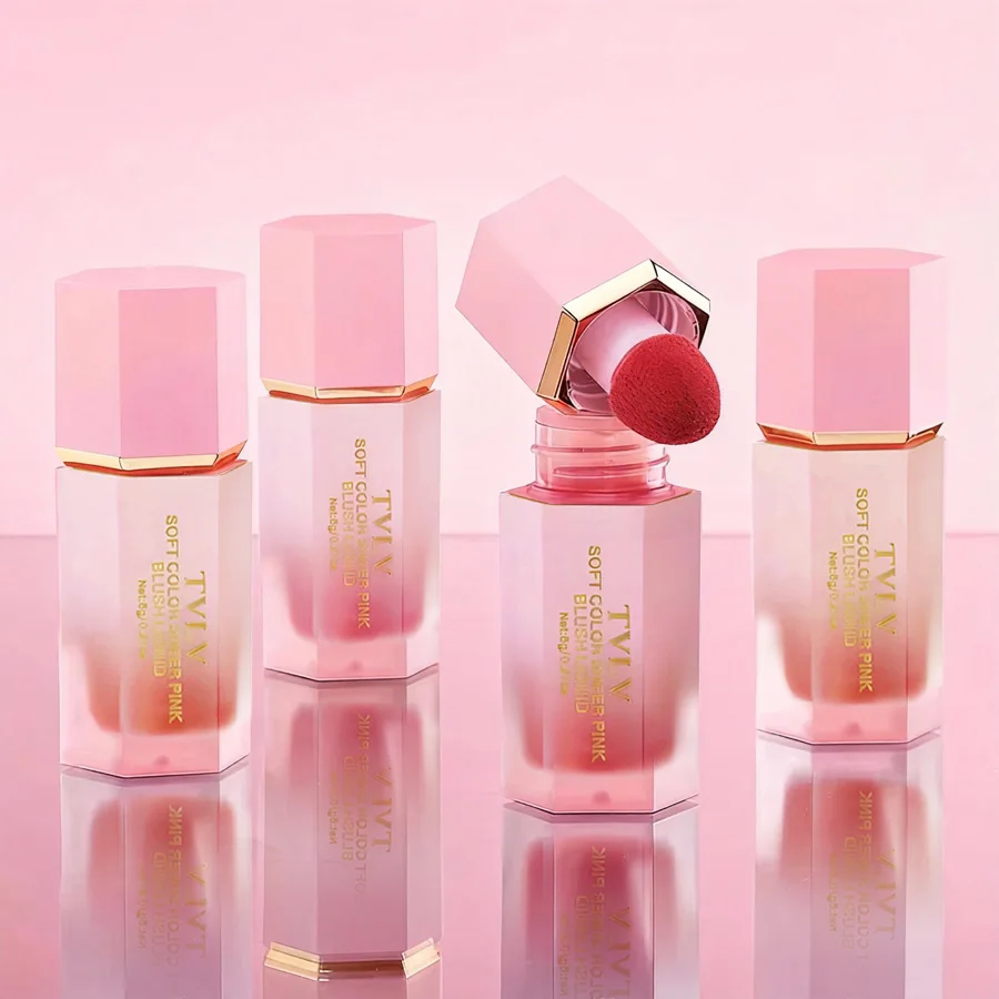 Colorete en polvo líquido mate de 3 colores, fácil de aplicar, duradero, resistente al agua, colorete en polvo, cabezal de cepillo de esponja