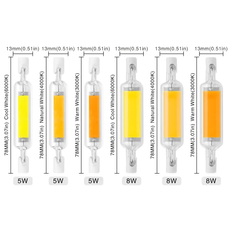 Dimmable R7S LED Bulb 78mm 118mm 5W 8W 10W 20W R7S Spotlight 220V COB Lamp Dimmer Glass Tube Replace 30W 50W 100W Halogen Light