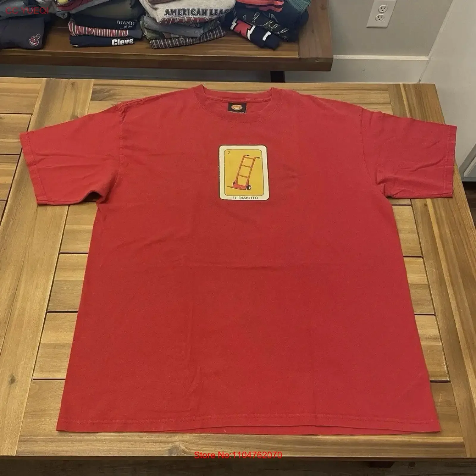 Camiseta para hombre Hingatumah El Diablito México con diseño de cartas de póker, talla XL, roja, vintage, lavada, informal, cómoda, ligeramente gráfica