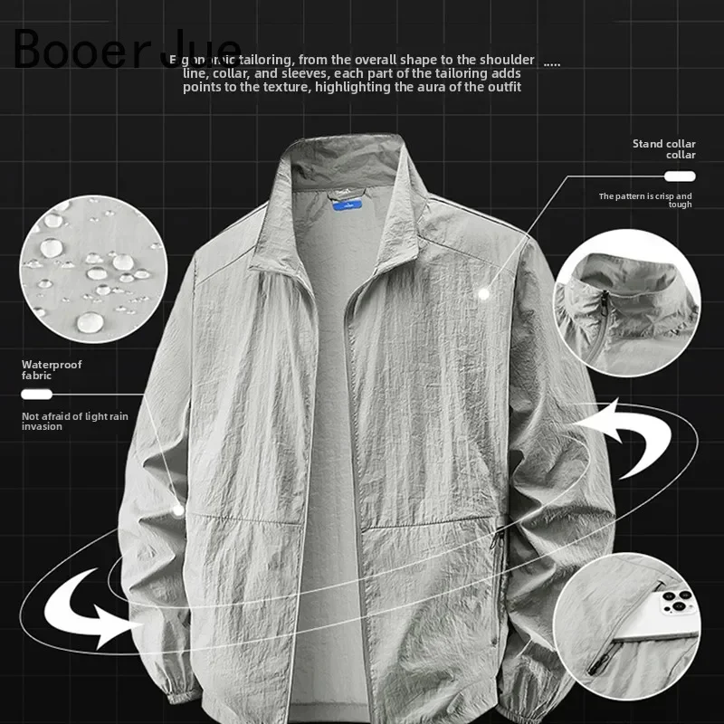 Men's UPF 50+ Sun Protection Jacket - Lightweight Windbreaker with Stand Collar Breathable & Packable for Hiking Running Travel