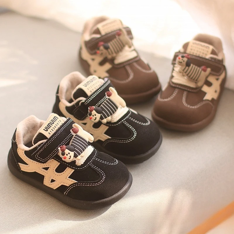 

Children's Shoes Autumn Winter New Baby Boys Girls Black Cotton Plush Warm Shallow Boots Little Kids Casual Sports Shoes