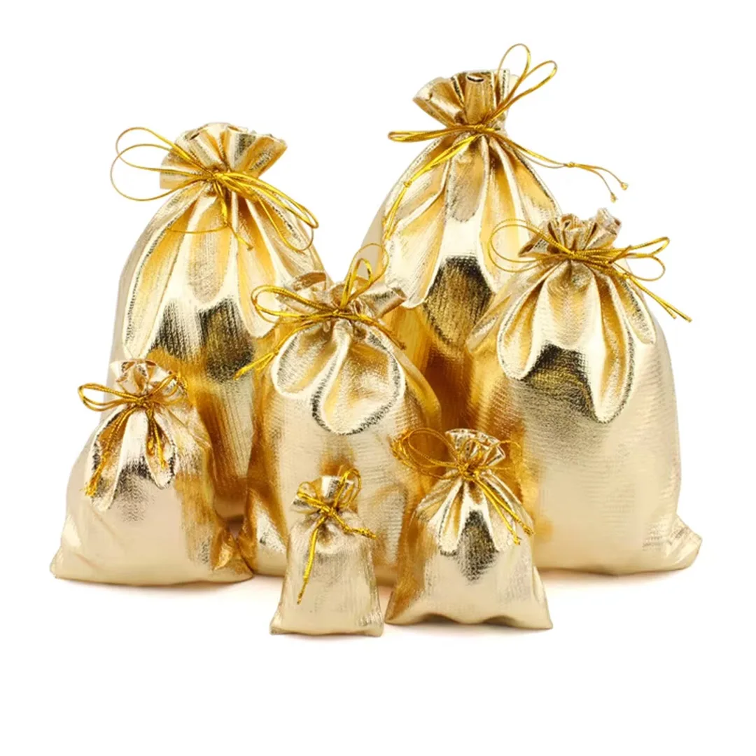 50 قطعة الفضة مطلي الذهب والمجوهرات الرباط حقيبة 17x23 سنتيمتر حفل زفاف تنظيم الحاضر التعبئة والتغليف مستحضرات التجميل أحمر الشفاه هدية التخزين