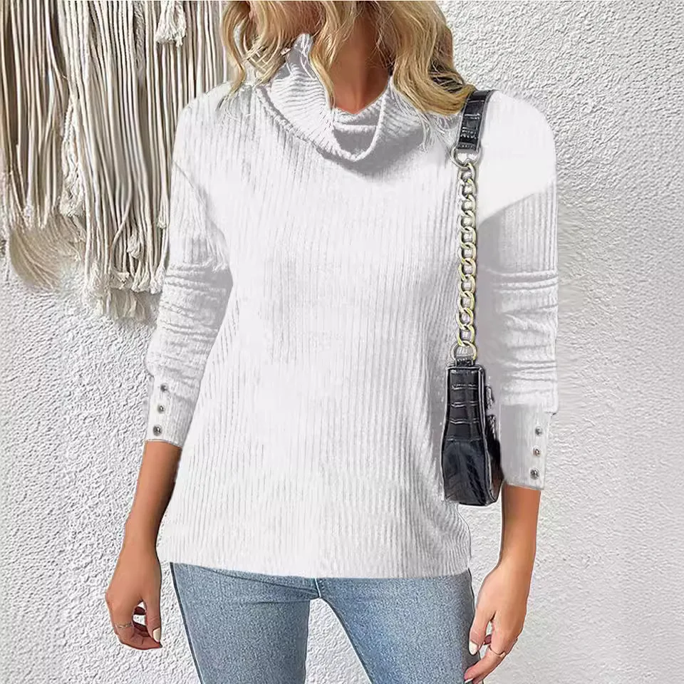 2024 Autumn And Winter Women's High Neck Knitted Sweater Solid Color Pullover Loose Casual Long Sleeve Sweaters Women's Clothing