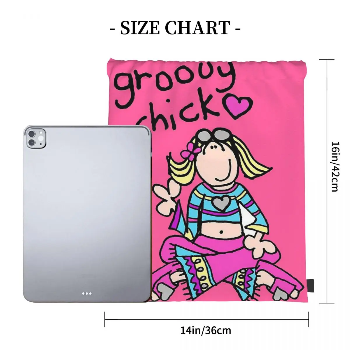 Groovy Chick Girls 2000s Y2K Vintage Backpacks Drawstring Bags Drawstring Bundle Pocket Storage Bag Book Bags Man Woman Students