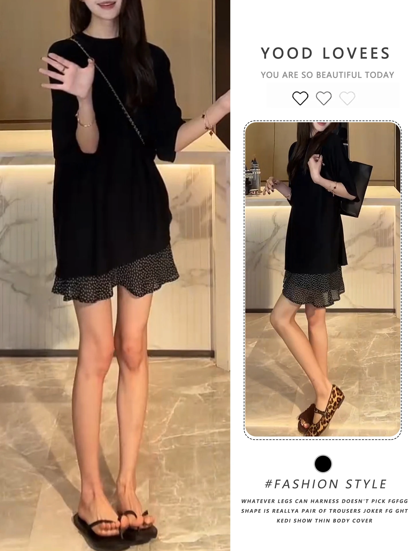 

Korean Style round Neck Short Sleeve T-Shirt And Polka Dot Skirt Two Piece Set Fashionable Slimming Commute Ready Outfit
