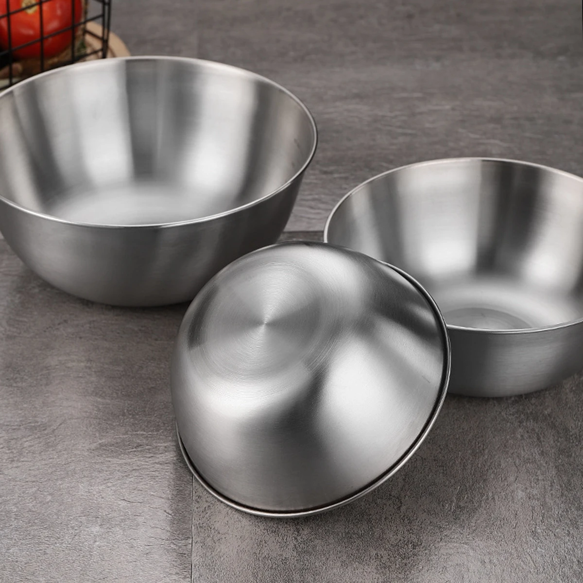 3pcs 304 Stainless Steel Mixing Bowls Kitchen Salad Bowls Set Nesting Storage Bowl Cooking Bowl Baking Accessory with Scale