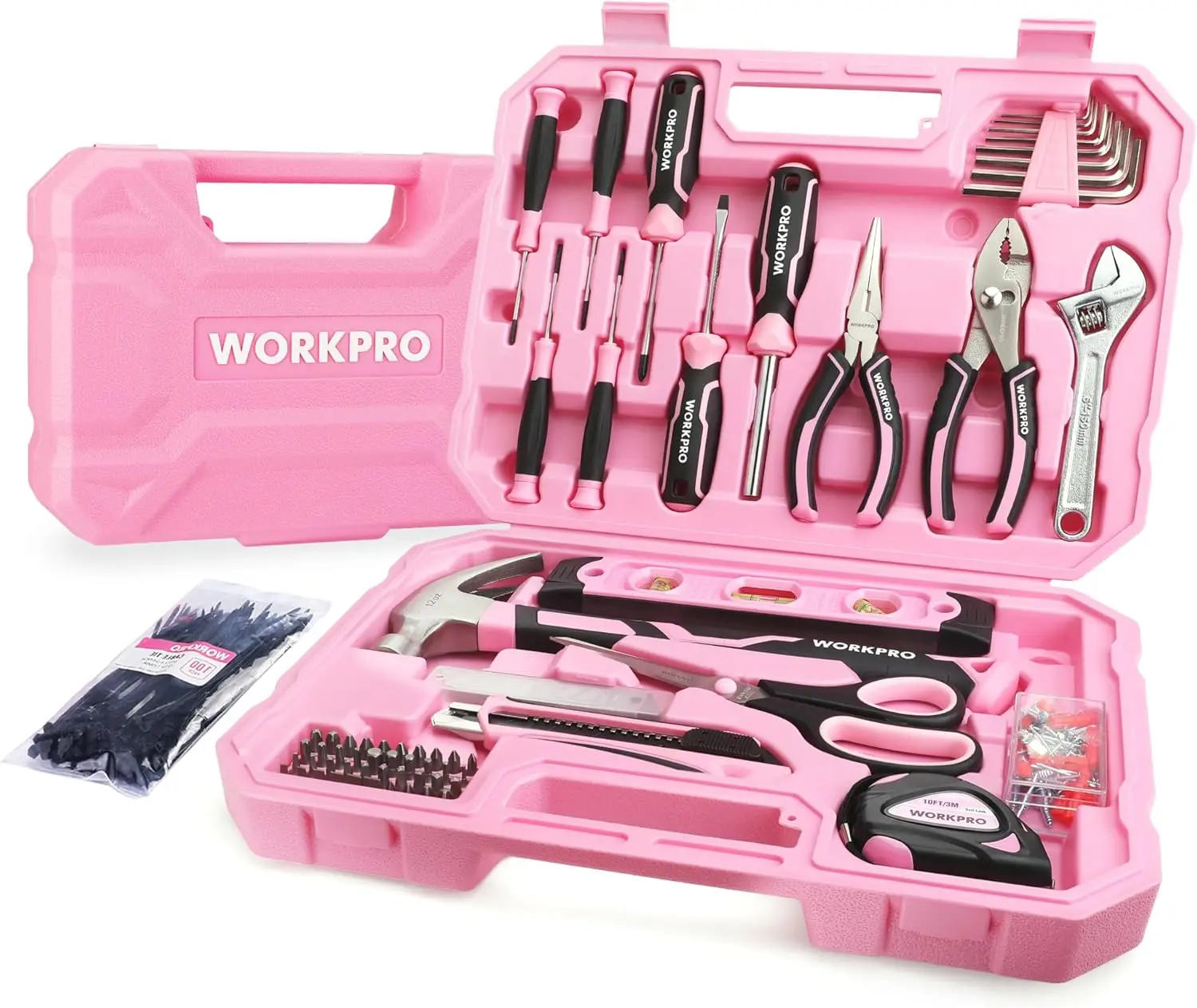 

258-Piece Pink Tool Kit for Women, Home Repair Essentials with Hammer & Screwdrivers, Portable Case for DIY Projects