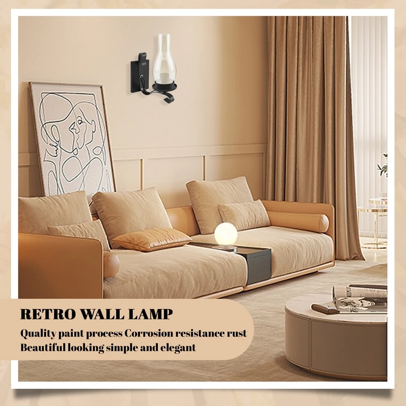 Nuova lampada da parete rustica Vintage In vetro e lampada decorativa con luce d'atmosfera per camera da letto (non contiene lampadine)