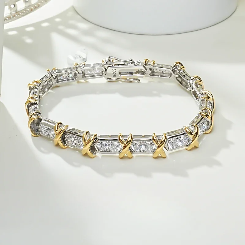 

White Diamond Ins Style Fashion Bracelet Inlaid with High Carbon Diamond Popular Versatile Wedding Jewelry