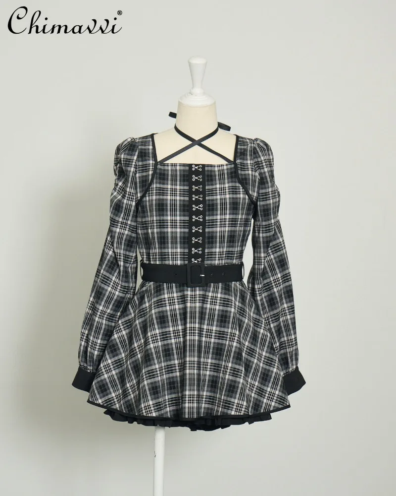 

Japanese Style Shorts Suit 2026 New Mass Production Metal Buckle Decorative Grids Pattern Waist Tops and Skirt Lolita Outfits