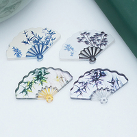 10PCS Chinese Style Vintage Bamboo Printed Fan Charms For Earrings Keychain DIY Pendant Jewelry Making Material Accessories