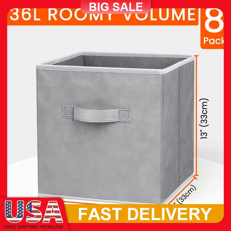 

8PCS 13in Collapsible Storage Cubes Fabric Bins for Shelves Closet Organization Clothes Blankets Toys Sturdy Space Saving