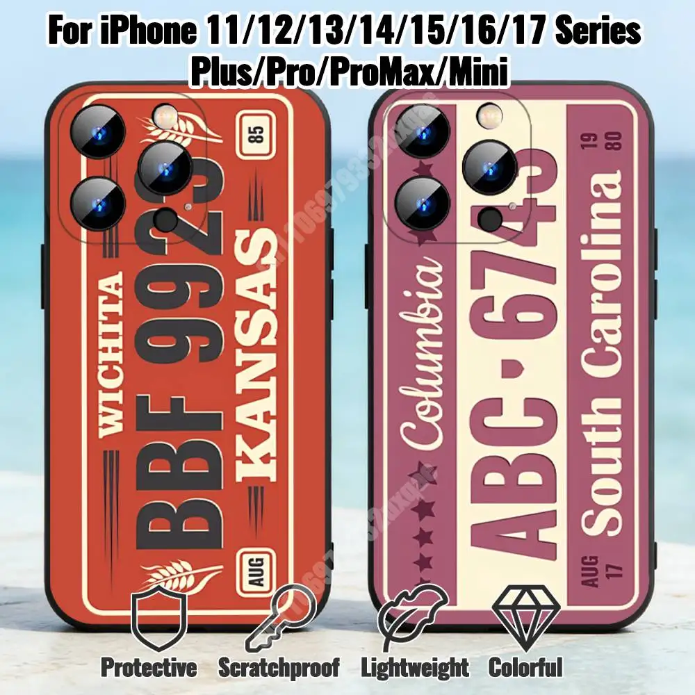 

Retro Vehicle License Plate Phone Case for iPhone 17 16 Pro Plus Air 16E 15 14 13 12 11 Max Mini X XR XS Soft Silicone Cover