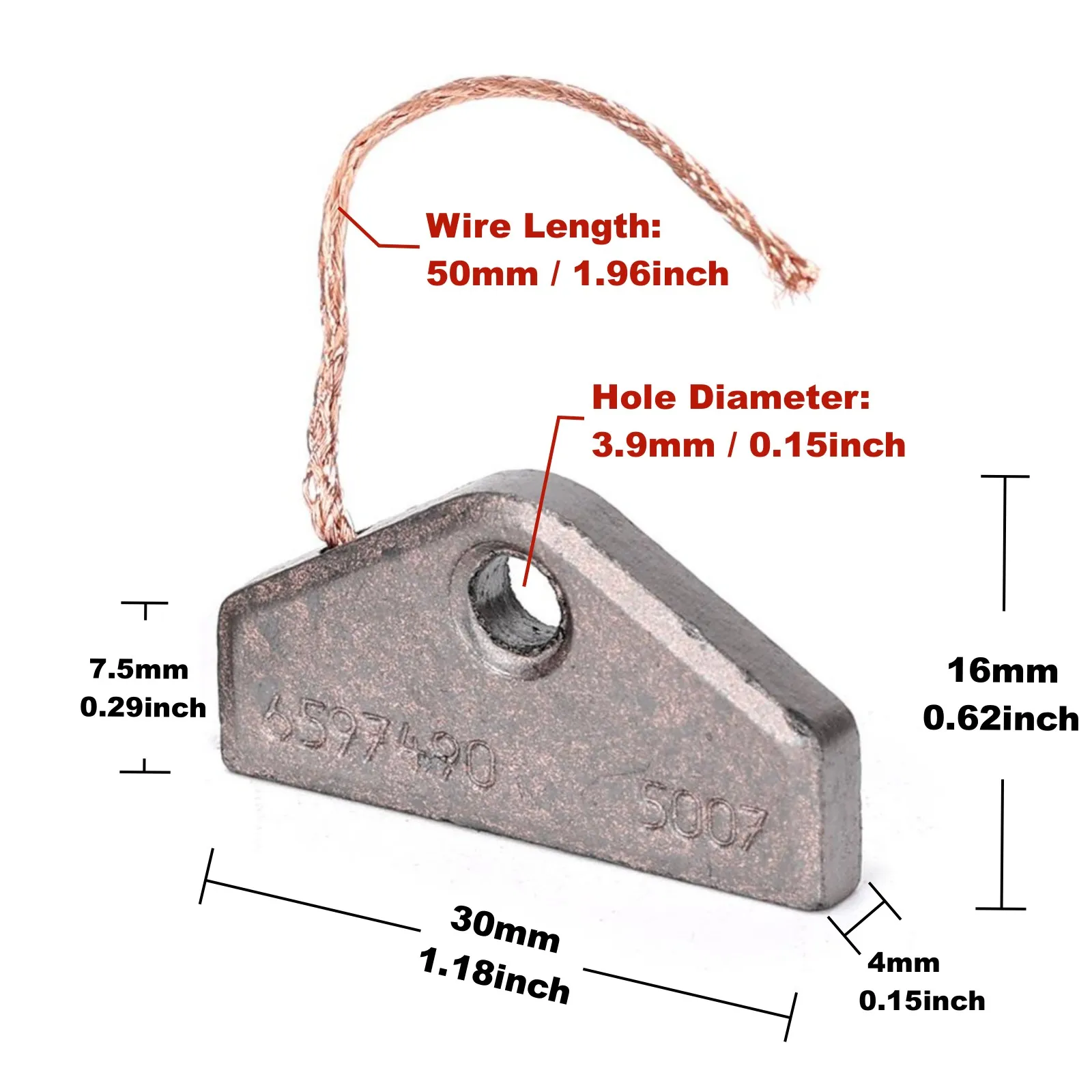 Spazzola di carbone per motore dell'asciugatrice da 4 pezzi contenente in rame 6597490   5007 (30x16x4mm) Compatibile con l'asciugatrice Miele 5153702 / 4490382