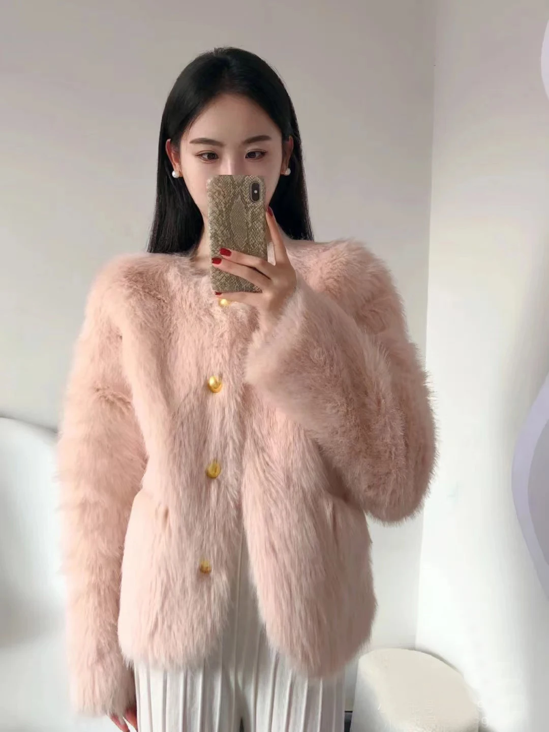 Commute Style Round Neck Long Sleeve Women's Faux Fur Coat 2023 Autumn and Winter Korean Style Sweet New Fox Fur Fur Jacket