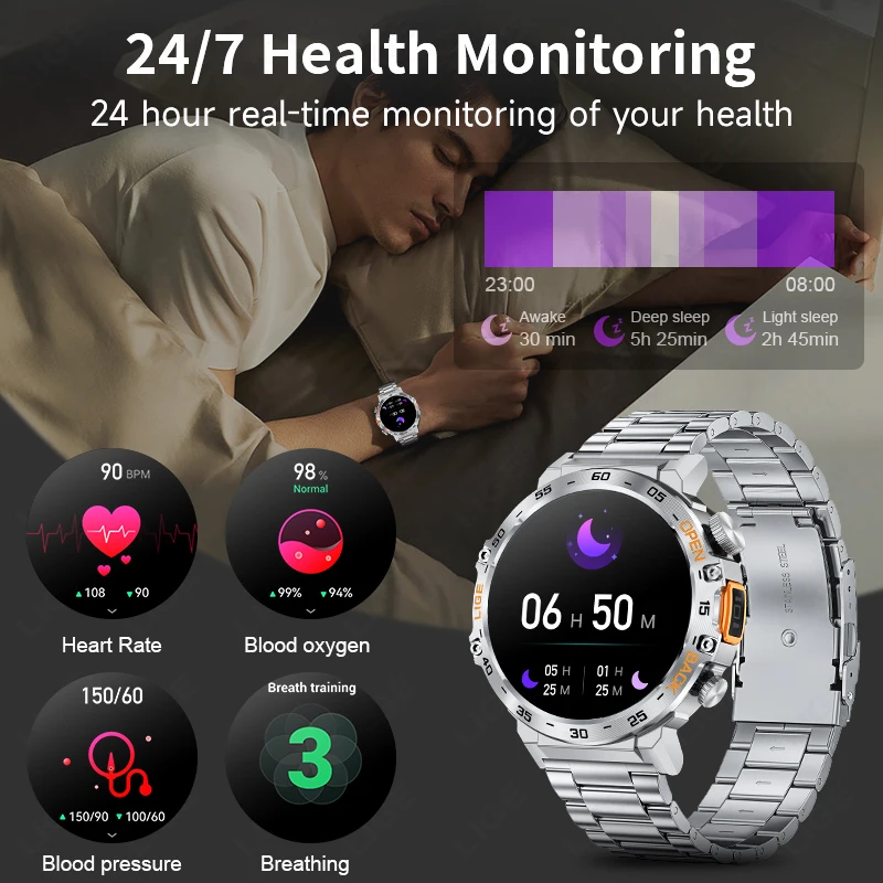 Reloj inteligente 2025 para hombre, pantalla HD AMOLED 360x360, relojes deportivos impermeables para Fitness, linterna, nuevo reloj inteligente para hombre para Android IOS