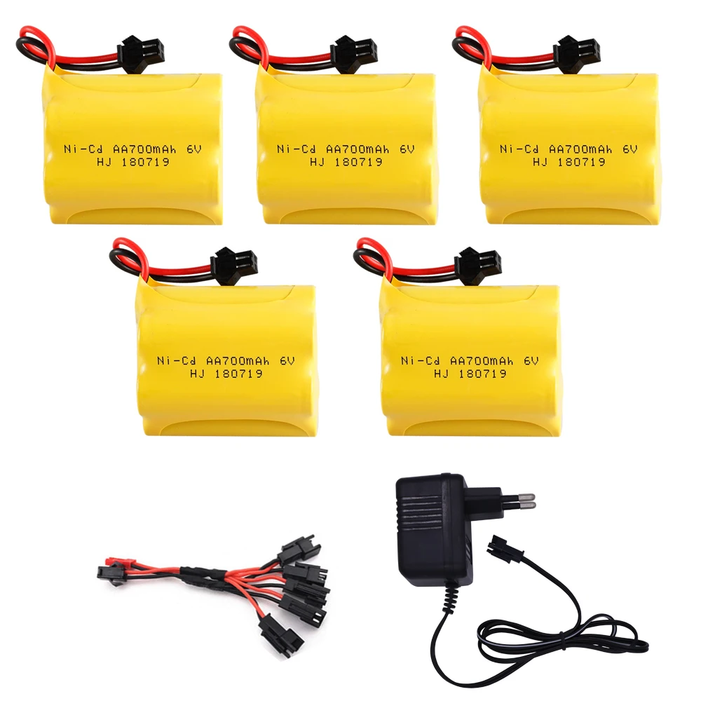 6V 700mAh NI-CD AA Battery SM Plug T model with Charger cable For RC Toys Cars Boats trucks trains Guns Robots toys accessories