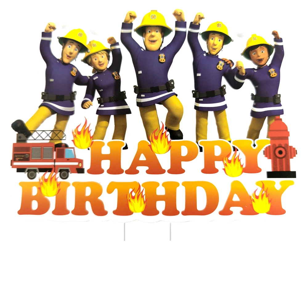 

1pcs/lot Happy Birthday Events Party Baby Boys Kids Favors Fireman Sam Cake Card Wtih Sticks Decorations Cupcake Toppers