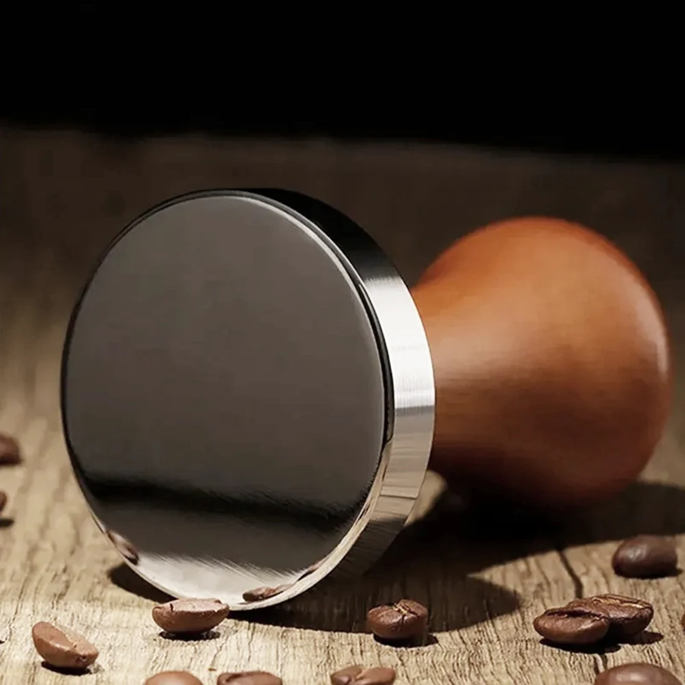 51MM Stainless Steel Espresso Tamper with Wood Handle Flat Bottom Coffee Powder Press Portafilter Accessory Home DIY Coffee Tool