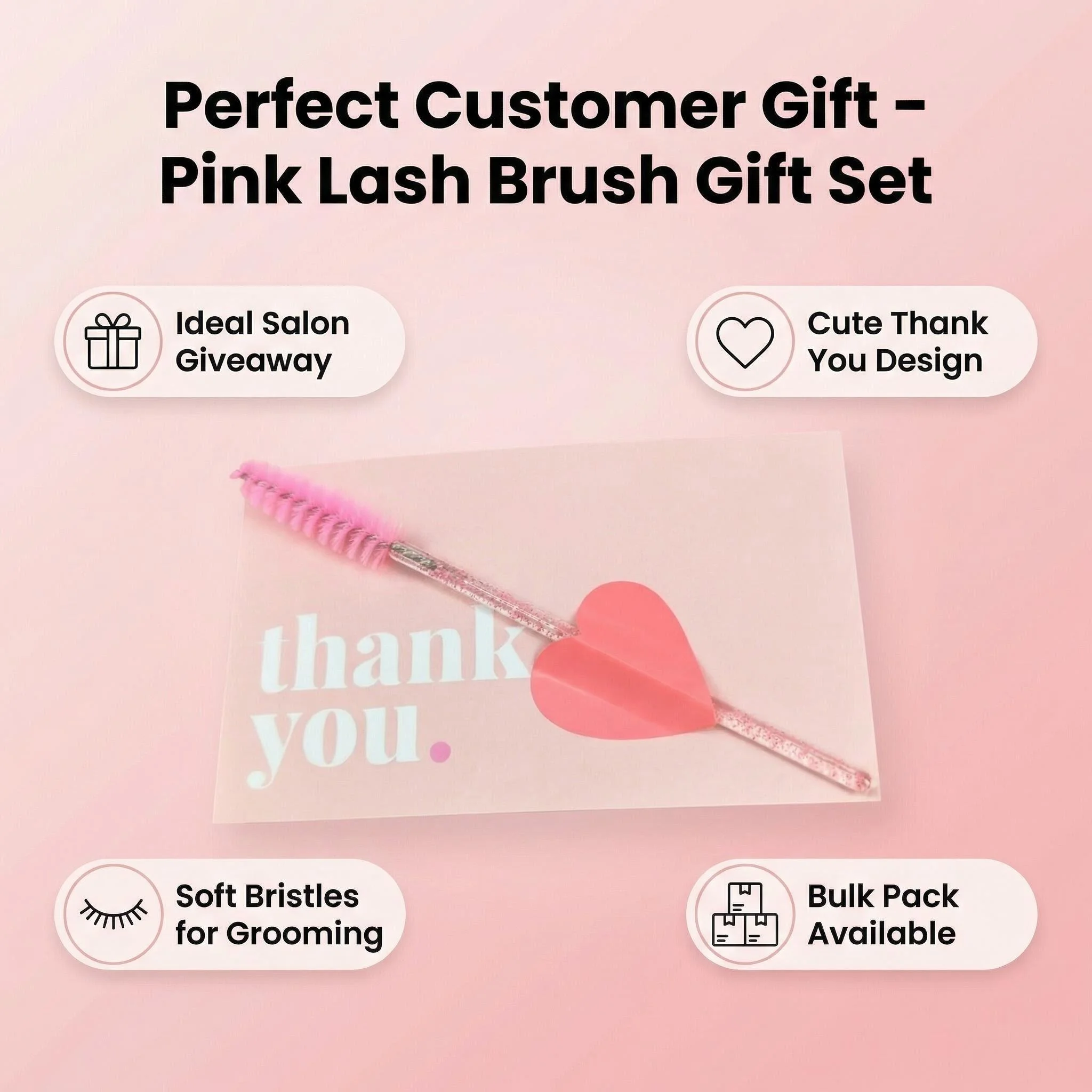 10/50 Stück Einweg-Wimpernbürsten, Mascara-Stäbchen mit rosa Kristallgriff und Dankeskarten, Wimpernlifting-Make-up-Tools – Detail 4