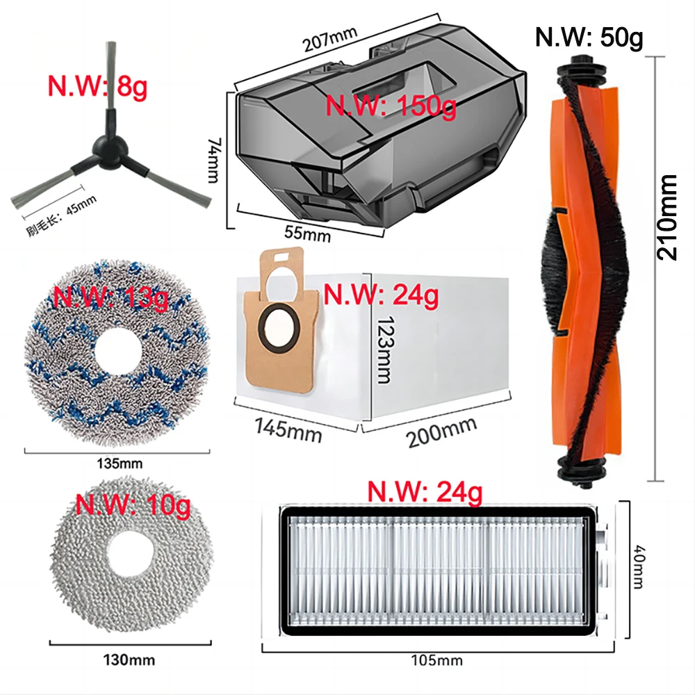 Полностью автоматические запасные части Dreame Bot L20 Ultra / X20 Pro /L30 Ultra 7000Pa: ролик/боковая щетка, швабры, фильтр, пылесборник/коробка на выбор