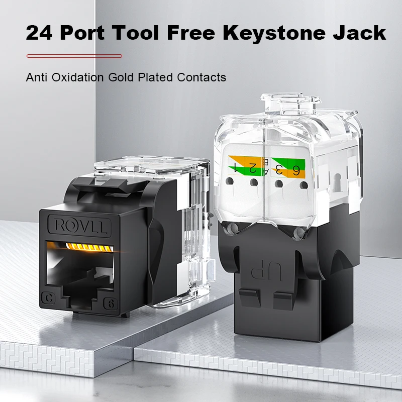 ROVLL 1U 24-Port Cat5e/Cat6 Tool Free Keystone Jack Patch Panel UTP 19" Rack Mount Netzwerk Panel Hintere Kabel Management Bar