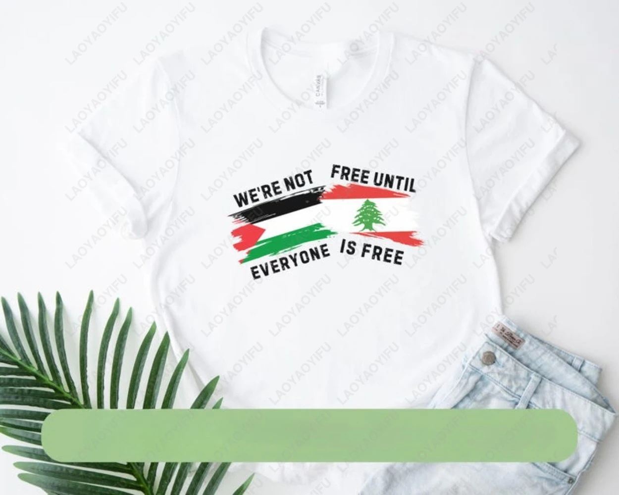 لبنان فلسطين التي شيرت نحن لست حرًا حتى الجميع مجاني برو فلسطين قميص العلم فلسطين للجنسين المرأة تي شيرت #2