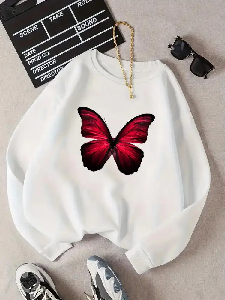 

Пуловеры с принтом, модная одежда с длинным рукавом и круглым вырезом, женские трендовые свитшоты с мультяшным Рисунком бабочки в стиле 90-х, Женские флисовые свитшоты с графическим рисунком