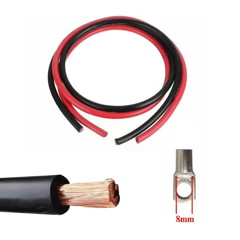 Battery Cable 8/6/4 AWG Flexible Silicone Wire with Lug Copper For Battery Inverter Solar Stytem Car Motorcycle Power Connection