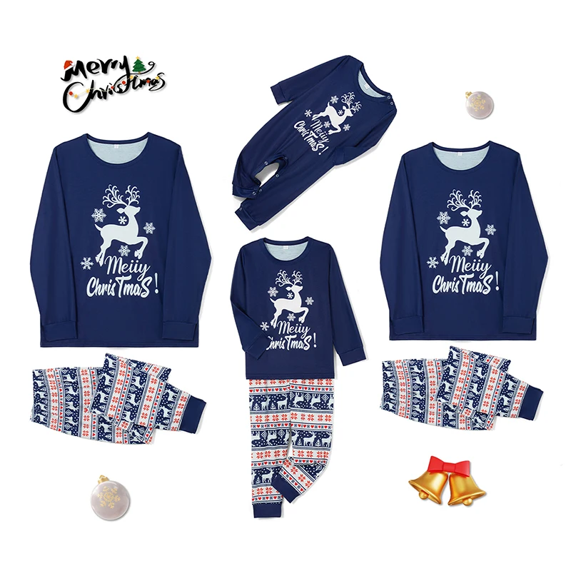 

Family Matching Christmas Pajamas Baby Romper Deer Letter Snowflake Pattern Long Sleeve Tops and Pants Sleepwear Set - Festive