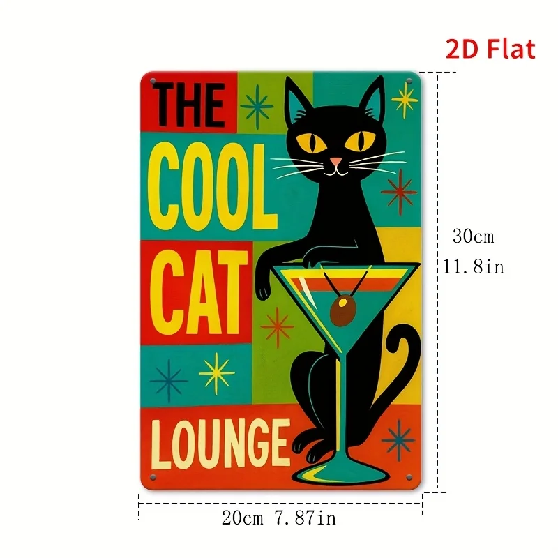 2D Flat, vintage metal signs THE COOL CAT LOUNGE tin sign/metal wall art/Funny Vintage Plaque Decor, Home Decor