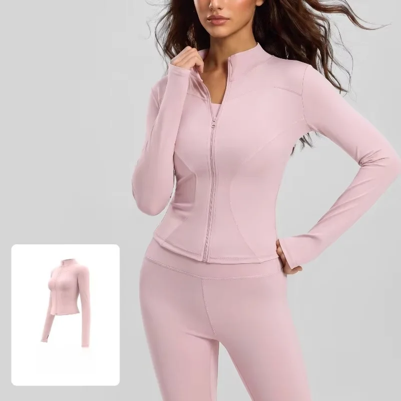Women Full Zip Yoga Jacket Slim Fit Long Sleeve With Thumb Holes Lightweight Stretchy Breathable Workout Running Gym Athletic To