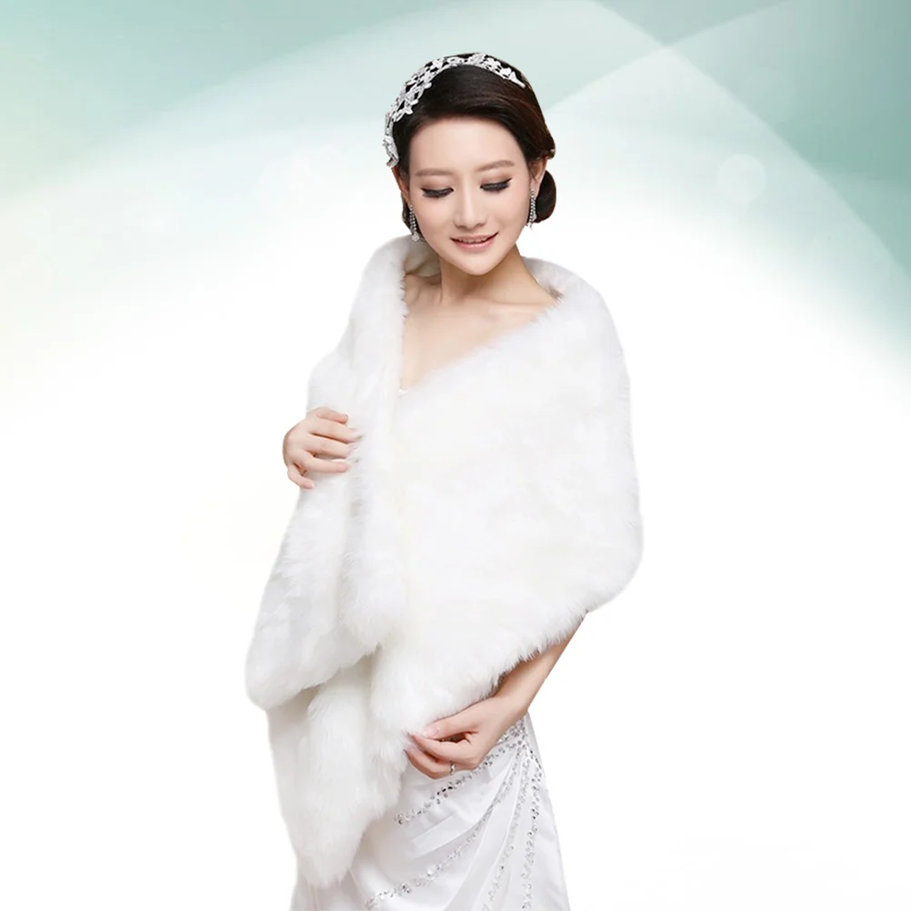 

1pc Long Plush Shawl Tippet Dress Shawl Dress Warm Comfortable for Wedding (Beige) plush tippet plush dress shawl