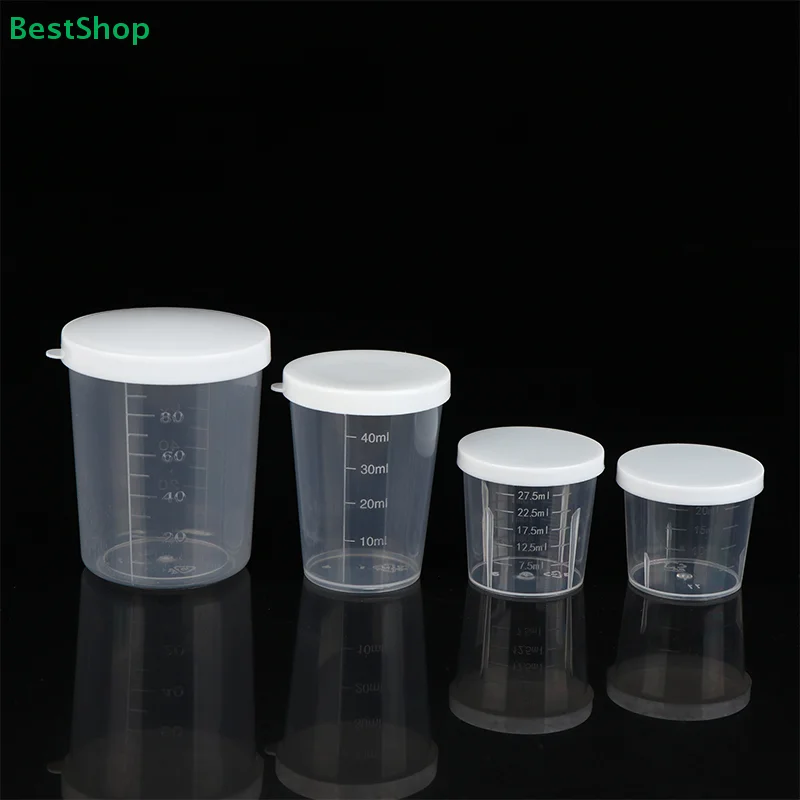 ♥10Pcs Plastic Measuring Cup Set with Lids-Graduated Lab/Kitchen Storage Cups,Leakproof Small Container for Liquids & Powders