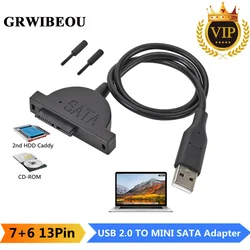 USB 2.0 to Mini Sata II 7+6 13Pin Adapter for Laptop CD/DVD ROM Slimline Drive Converter Cable Screws steady style USB 2.0 SATA